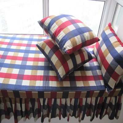 地中海格子布艺 欧式飘窗垫 窗台垫定做 加厚沙发垫 海绵坐垫包邮