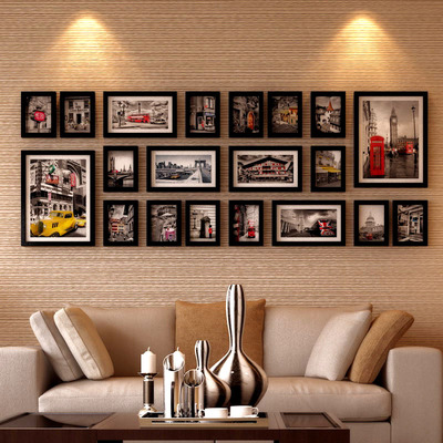 客厅实木照片墙 创意欧式卧室相片墙 大尺寸相框墙组合包邮