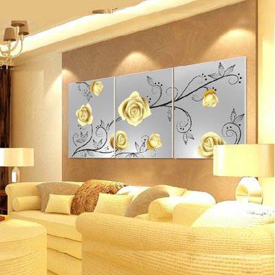 金色浪漫现代简约客厅卧室房间沙发墙壁挂画电表箱玫瑰装饰画花卉
