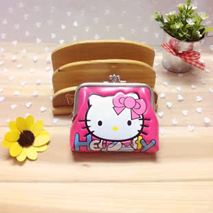 Hello Kitty双层零钱包/凯蒂猫皮质感 金属扣韩版小钱包 玫红粉色