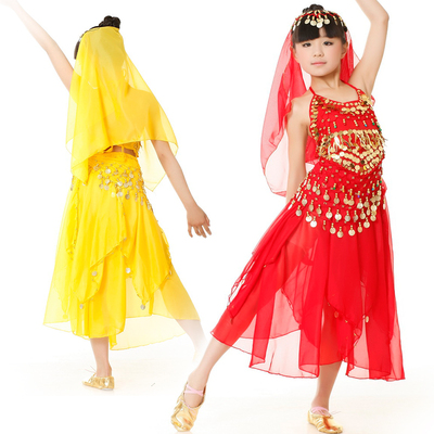 菩媞新款儿童肚皮舞表演出套装印度舞蹈练习服装少儿民族服四件套