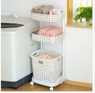 特价 日本进口三层组合式收纳架脏衣篮洗涤筐浴室置物架 滑轮移动