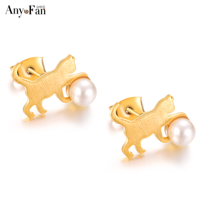 韩国正版AnyFan 珍珠猫镀金耳钉 拉丝工艺礼物不褪色防过敏