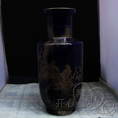 景德镇陶瓷器花瓶 高档手绘仿古景泰蓝笨金冬瓜瓶客厅创意摆件
