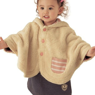 2015日韩秋冬季加绒加厚披风0-1-2岁女宝宝斗篷毛绒连帽可爱外套