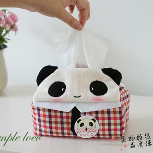布艺纸巾盒创意时尚熊猫抽纸盒 可爱收纳袋 汽车抽盒家居日用