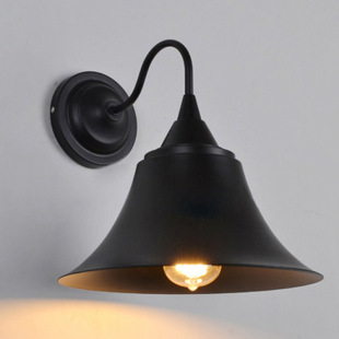 美式乡村复古铁艺壁灯仿古风格文艺个性黑铁帽壁灯 喇叭创意壁灯
