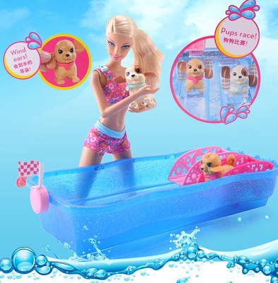 专柜正品 美泰芭比Barbie娃娃 狗狗游泳比赛X8404 女孩礼物