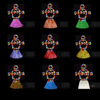 30CM夏威夷草裙装 儿童款 六件套 弹性腰围舞蹈草裙 舞会节日