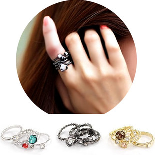 妖精臭美吧◆韩国代购饰品 四件套 复古混搭水晶钻食指戒指环潮女