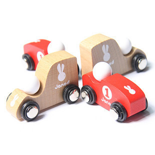法国大牌 原木色 红色车 迷你小车 欧美标准材料 木制玩具