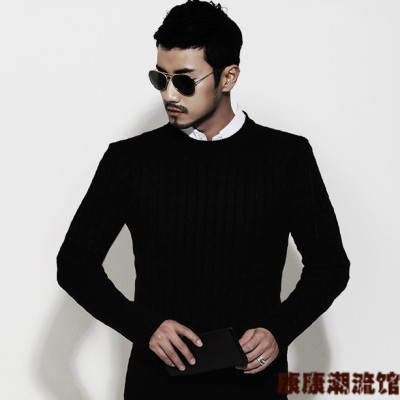 韩国 男装2016秋冬新款韩版时尚男士黑色保暖针织衫男毛衣冬装