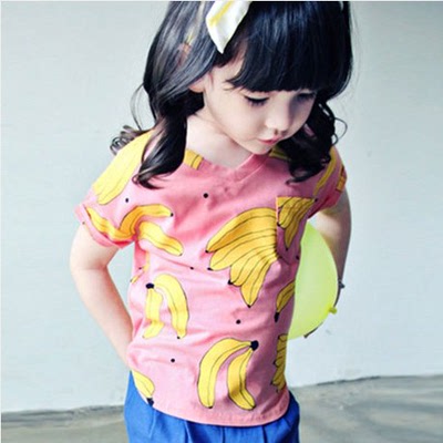 2015夏装新款韩国童装女童个性卡通香蕉纯棉儿童短袖T恤韩版