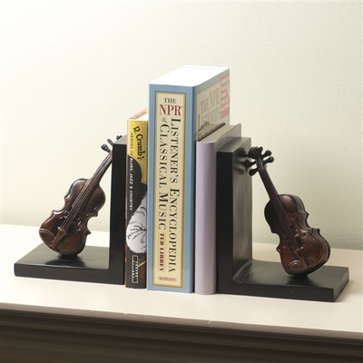 艾丽尔欧式音乐风格小提琴书挡创意个性桌面摆饰书立树脂工艺品