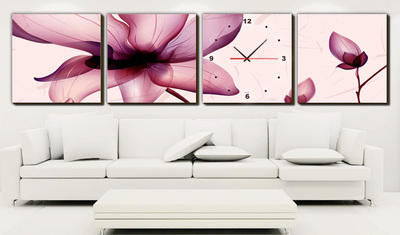 无框四联荷花家居客厅装饰画 婚庆礼仪用品创意个性沙发背景花卉