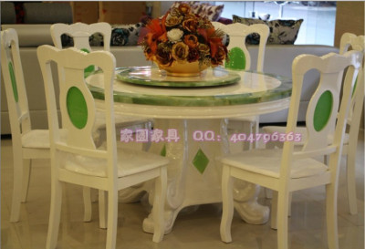 欧式豪华大理石圆餐桌含转盘 家用圆形餐桌小户型1.2m饭桌包物流