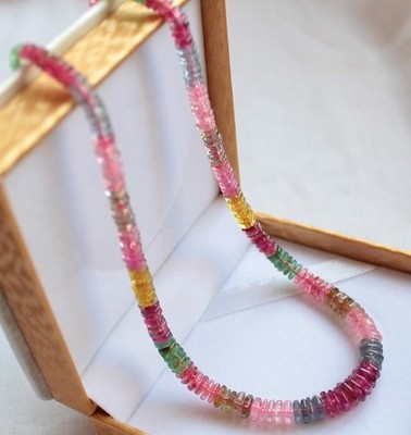 天然巴西碧玺项链 八角盘珠链 玻璃体 糖果般色彩 品质高贵！