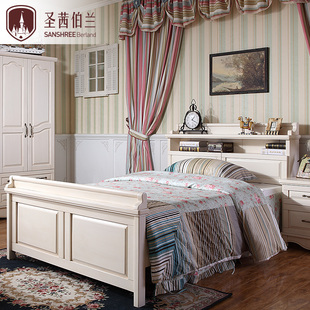 欧式田园儿童床公主床单人床 美式家具青少年全实木床白色1.35米