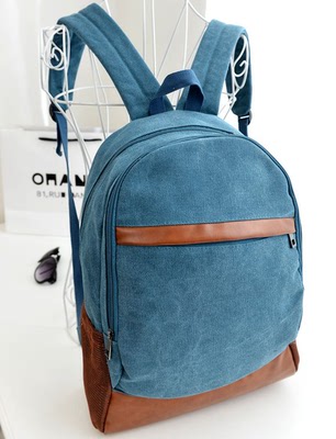 包魅车缝线电脑插袋竖款方形旅行背包双肩包女高中学生书包