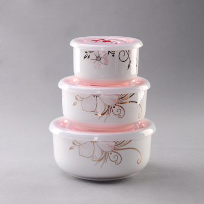 剑林 景德镇陶瓷 餐具保鲜碗 套装 饭碗 3件装 花语系列 秋芙