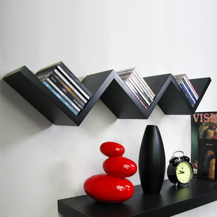 置物架 时尚创意W型梯形书架 隔板搁板壁挂装饰架 CD架书架墙壁架