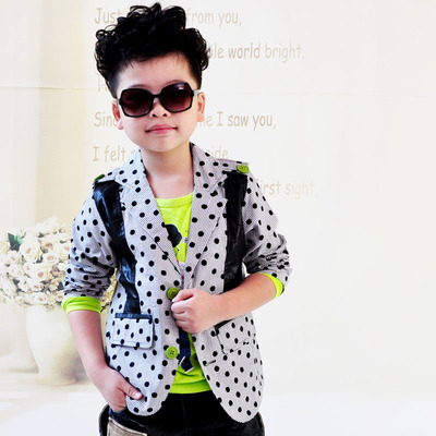 男童西装 韩版童装2014春装新款拼接儿童小外套单排扣学院风