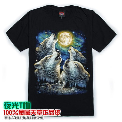 金属天堂夜光短袖T恤男装韩牌半袖荧光狼3D创意印花夏季摇滚动物