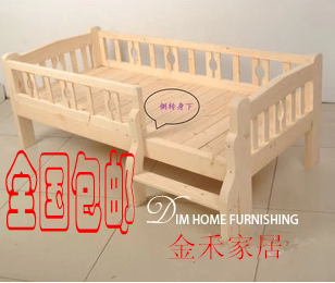 特价松木儿童床  实木儿童单人床 简约现代拼接小床 加宽床