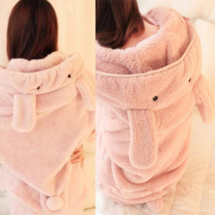 2013冬季新款女装日系超萌可爱耳朵嫩粉女式睡衣珊瑚绒家居服套装