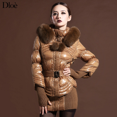 包邮Dloe女装高端正品品牌2012欧美风冬装新款狐狸毛领外套羽绒服