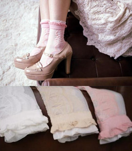 洛丽塔的夏天宫廷复古蕾丝花边透明玻璃丝短袜薄款夏季红奶白特价
