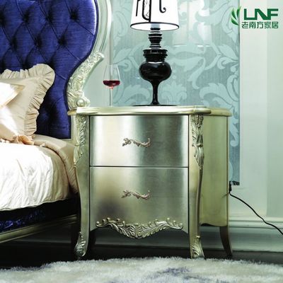 新古典后现代实木床头柜 欧式简约香槟银箔储物柜 实木定制床头柜