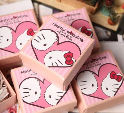 hello kitty凯蒂猫粉色成品喜糖盒子定制卡片姓名蒂凡尼蓝江浙包