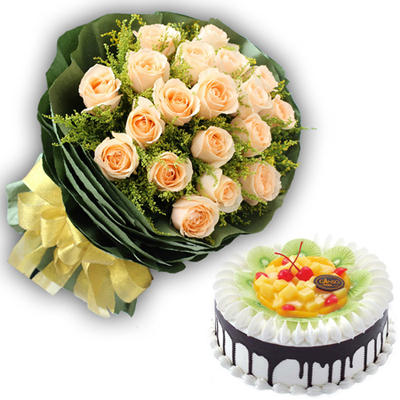 西宁同城鲜花速递香槟玫瑰生日鲜花水果蛋糕鲜花店订花配送花束