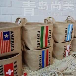 【纳美意】zakka黄麻环保桶 国旗图案(竖桶)杂物棉麻收纳