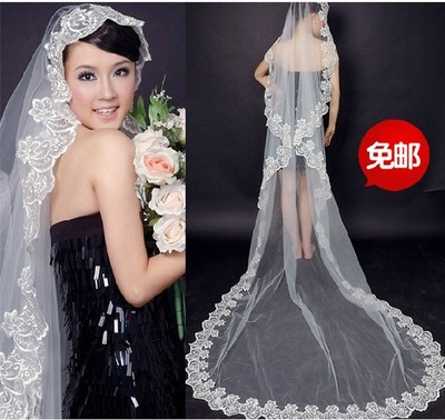 特低价包邮新娘韩式电脑绣花3米婚纱头纱礼服新款白色头纱蕾丝