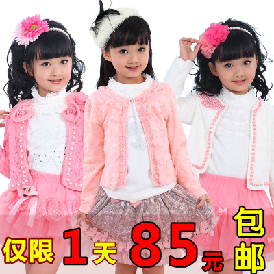 春秋装2015韩版新款童装女童套裙儿童裙子套装长袖蕾丝外套三件套