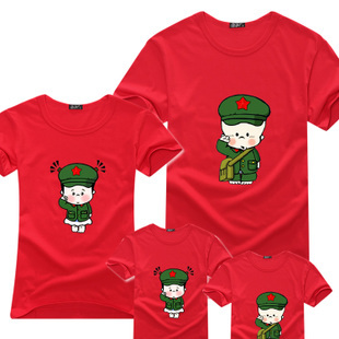 夏季新款红卫兵亲子装短袖纯棉团体包邮一家三口t恤卡通 包邮