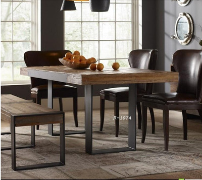 loft餐桌椅子复古铁艺实木餐桌书桌电脑桌长凳 餐桌椅 会议桌椅