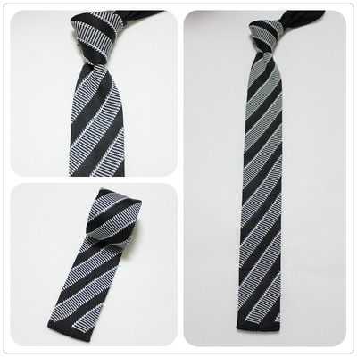 领带男韩版针织领带平头领带黑白条纹领带女士时尚休闲领带|