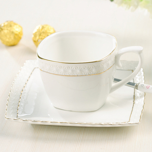 时尚创意高档大促陶瓷浮雕划金冰花杯咖啡杯茶杯碟杯蕾丝杯情侣杯