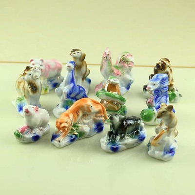 景德镇陶瓷彩釉十二生肖摆件批发 工艺品儿童玩具套装 JX0022