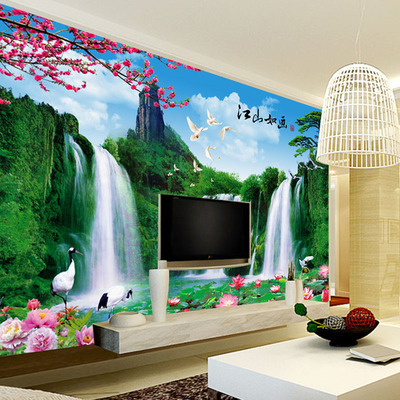美壁贴 大型壁画 电视背景墙纸壁纸 无纺布中式风景墙纸 江山如画