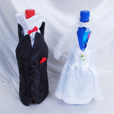 婚庆用品 西式新郎新娘婚纱瓶衣 酒瓶礼服衣服 创意婚庆道具批发