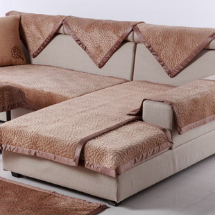 冬季天特价 浅咖啡色 短毛绒真皮布艺沙发垫坐垫防滑沙发套罩绗缝