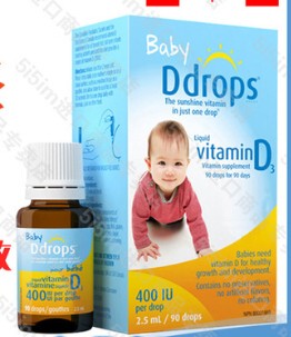 加拿大Ddrops婴儿宝宝 VD 维生素D3滴剂美国版90滴 补钙400IU