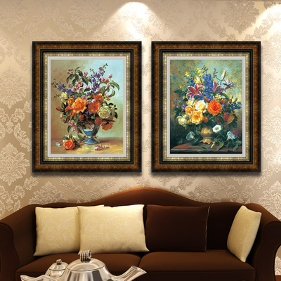 包邮欧美式古典花卉装饰画现代简欧客厅玄关餐厅有框挂画防油画