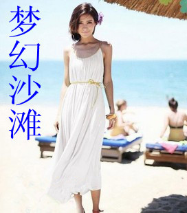 爆款 夏季吊带沙滩裙 波西米亚长裙 海边度假裙 收腰连衣裙 长裙