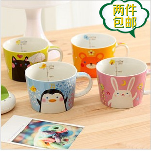 HouseMate正品韩版动物汤杯儿童带刻度牛奶杯 陶瓷水杯 马克杯