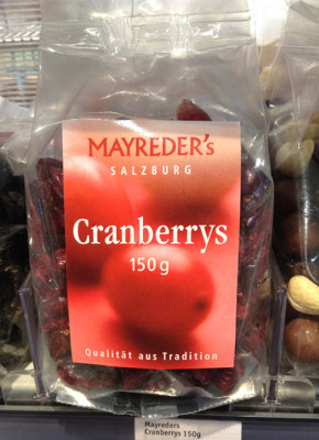代购直邮欧洲美味零食奥地利Mayreder蔓越莓干 无添加无色素150g